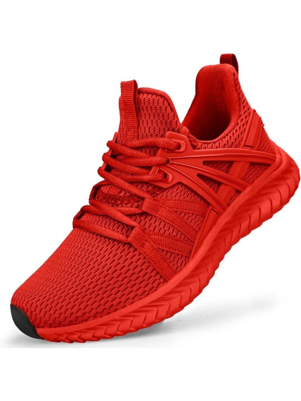 Women's Red Lightweight Mesh Running Walking Slip On Tennis Sneakers